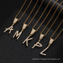 Shangjie OEM Kalung Hip Hop Collier bon marché personnalisé Zircon India Letter Pendant Collier Gold plaqué Initial Collier